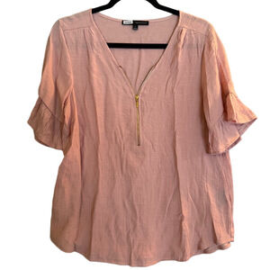 Harve Benard Blush Pink Blouse Gold Zipper Large